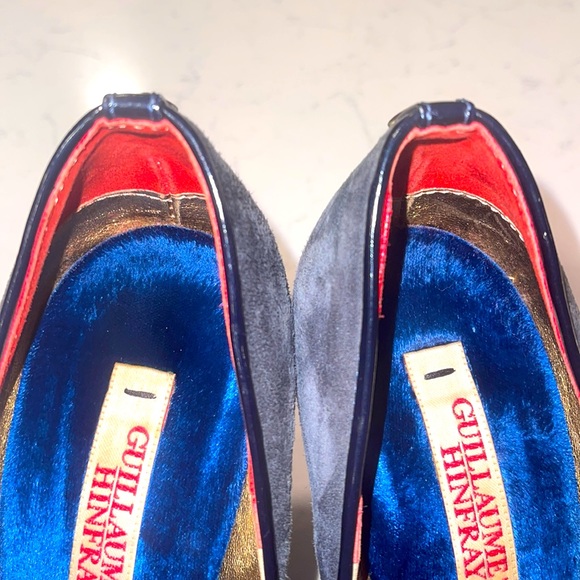 Guillaume Hinfray Blue Gold Suede Platform Shoes - Picture 10 of 11